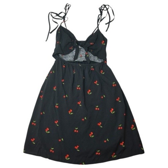 Wild Honey Dresses & Skirts - Wild Honey Black Cherry Print Tie Front Cutout Mini Dress XS Cottagecore Cute